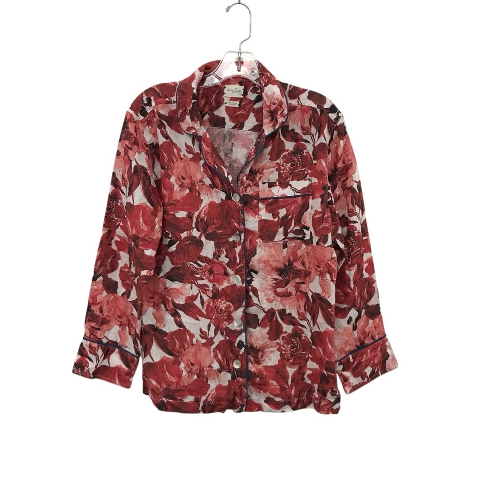 The Lazy Poet Long Sleeve Pajama Set Top & Pants Small Linen Emma Flowers Red